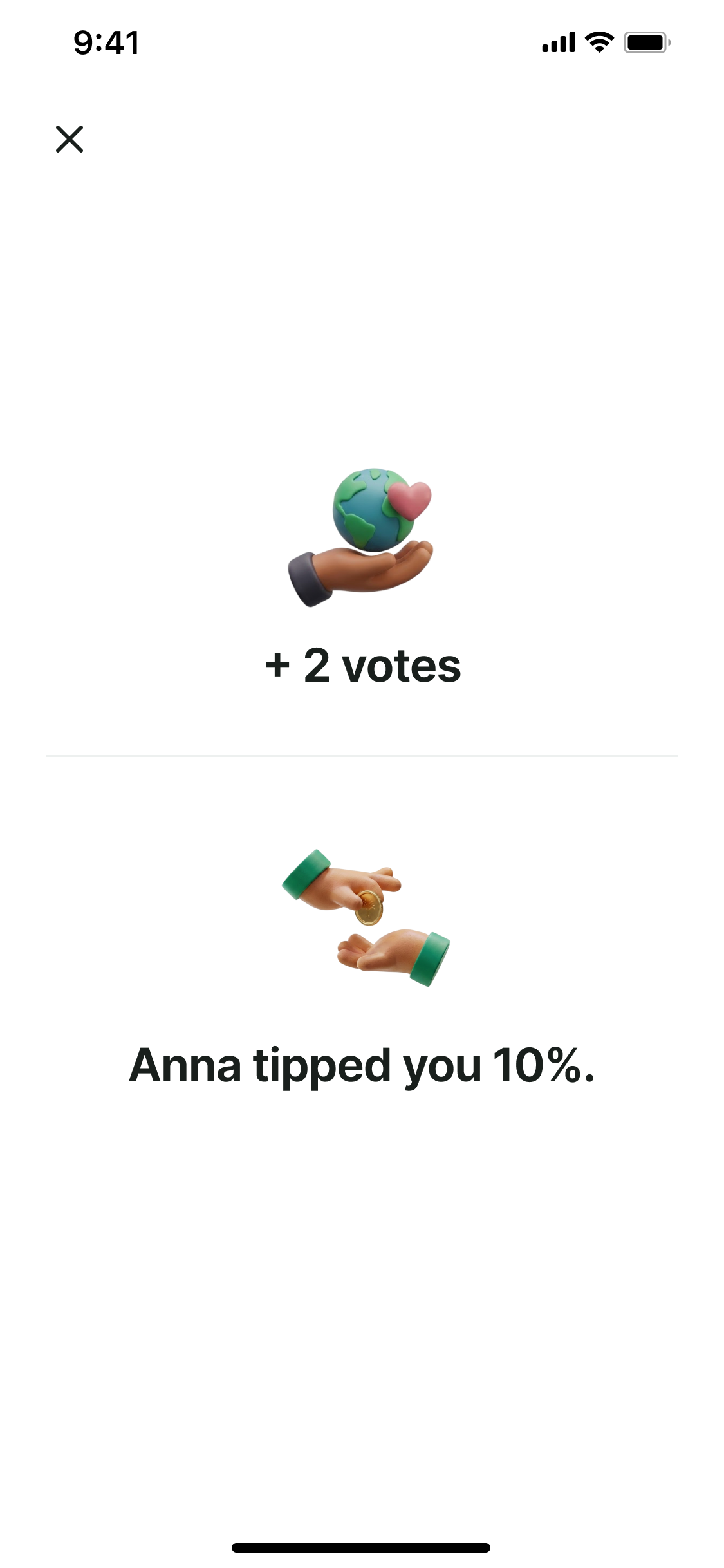 Handshake completed — courier tip prompt