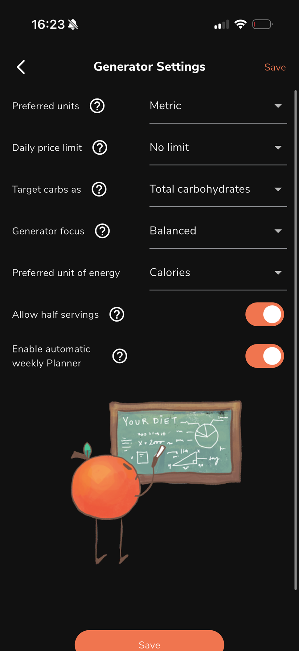 Preferences screen 2