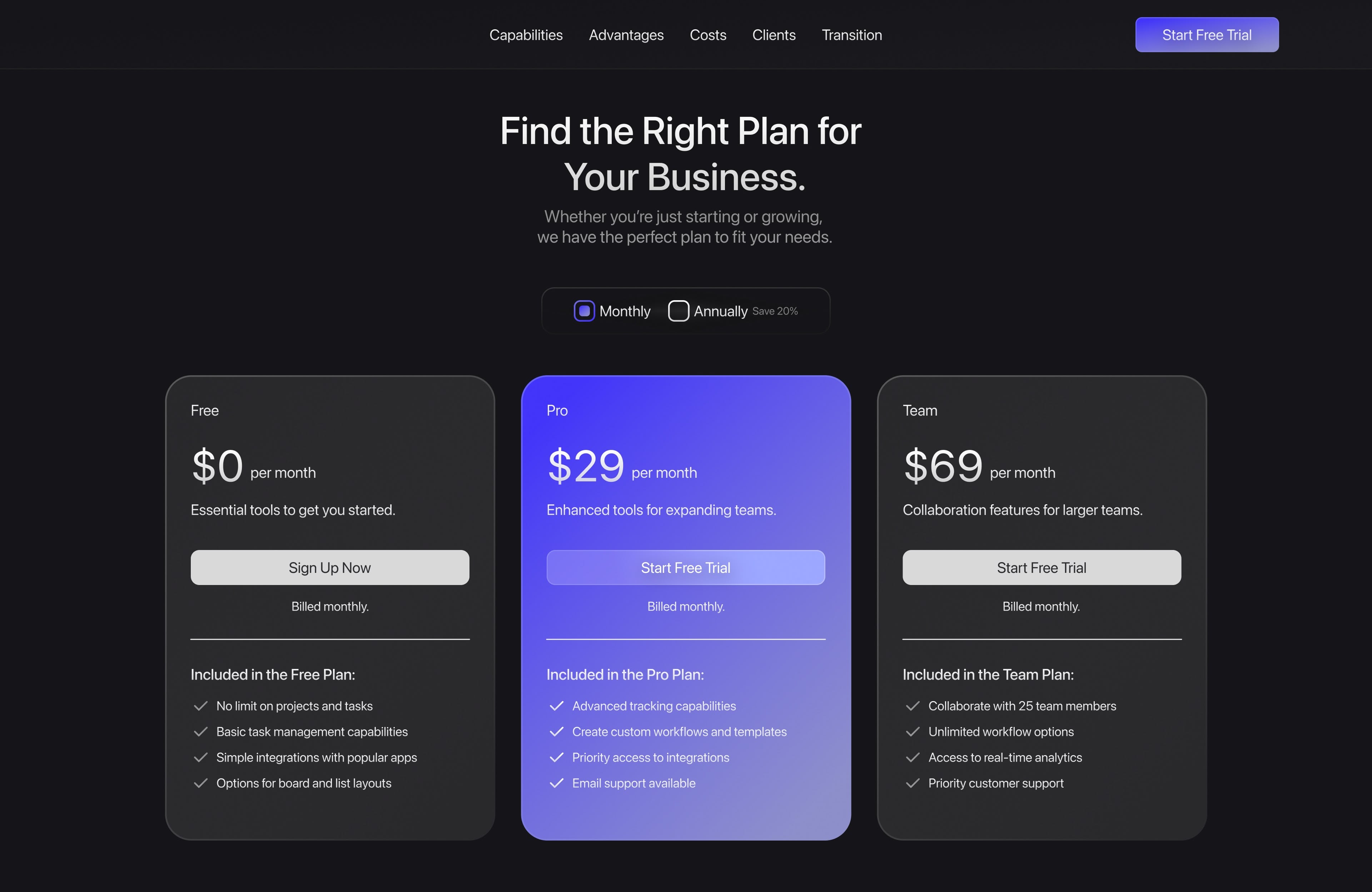 Pricing Plan UI